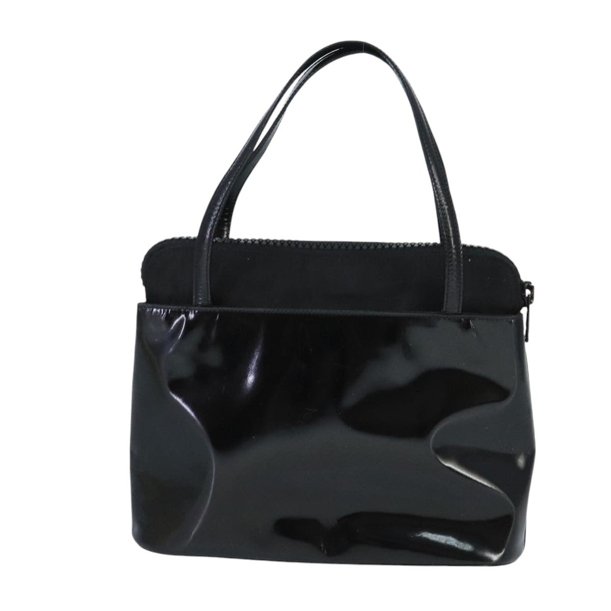 PRADA Hand Bag Nylon Enamel Black Auth bs19890 - 0