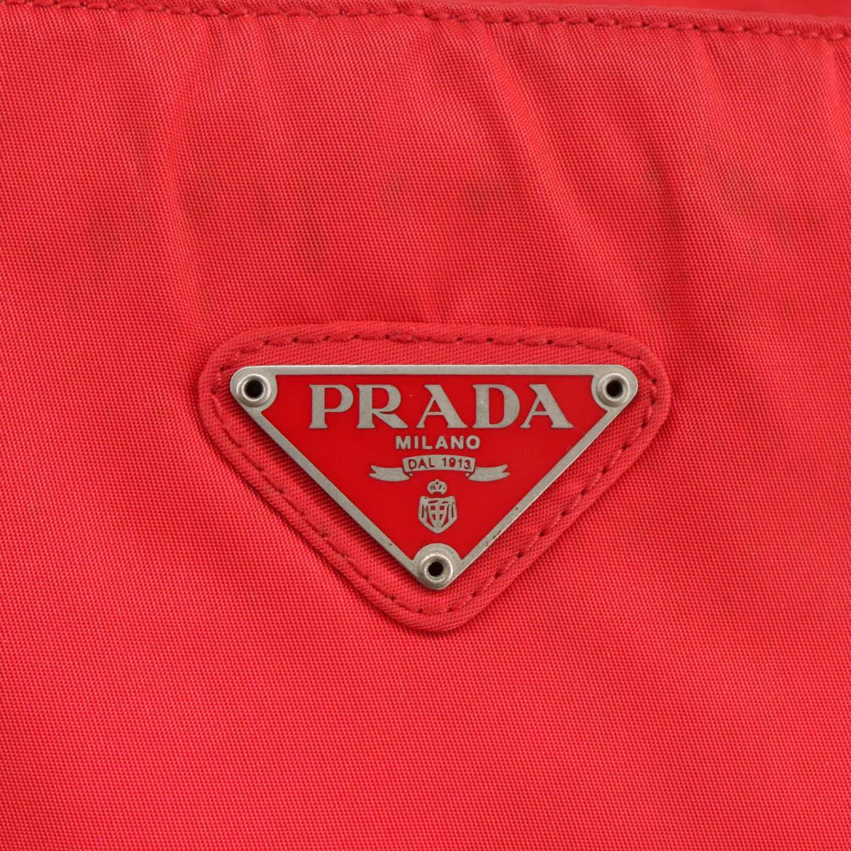 PRADA Tote Bag Nylon Red Silver Auth bs19891