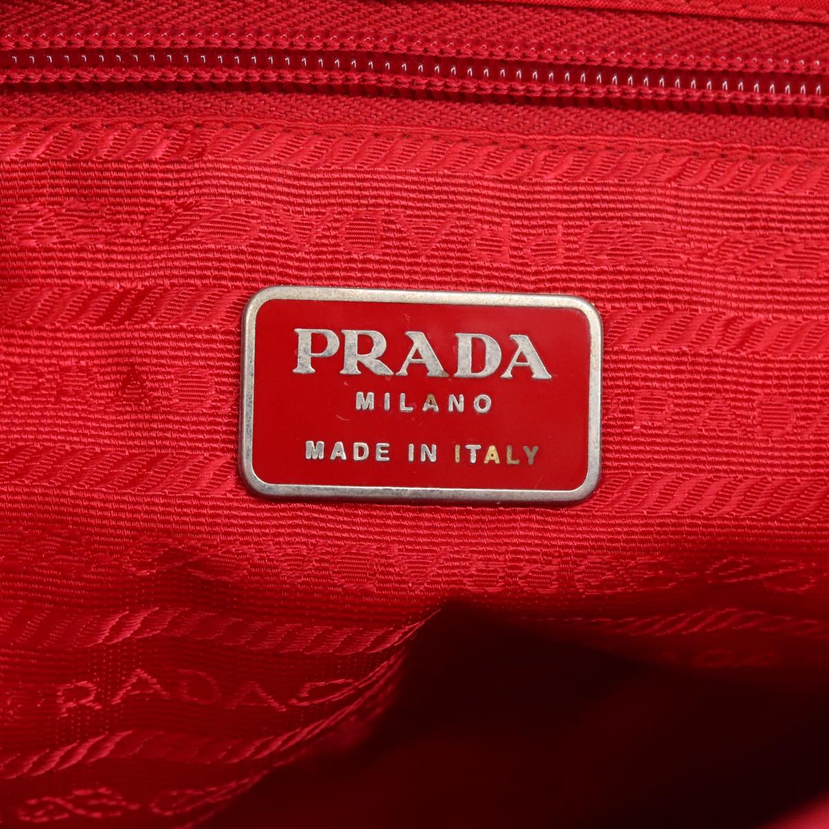 PRADA Tote Bag Nylon Red Silver Auth bs19891