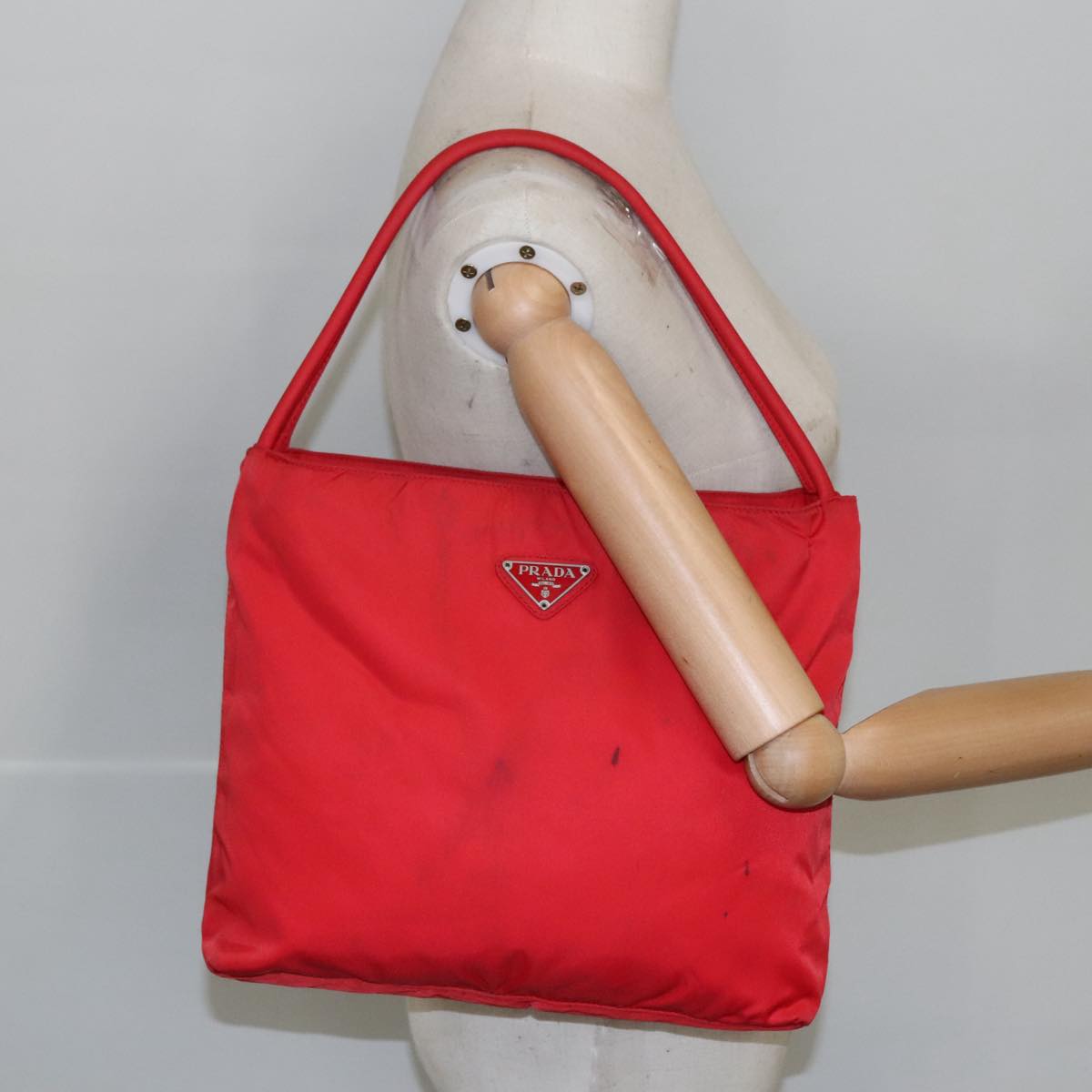 PRADA Tote Bag Nylon Red Silver Auth bs19891