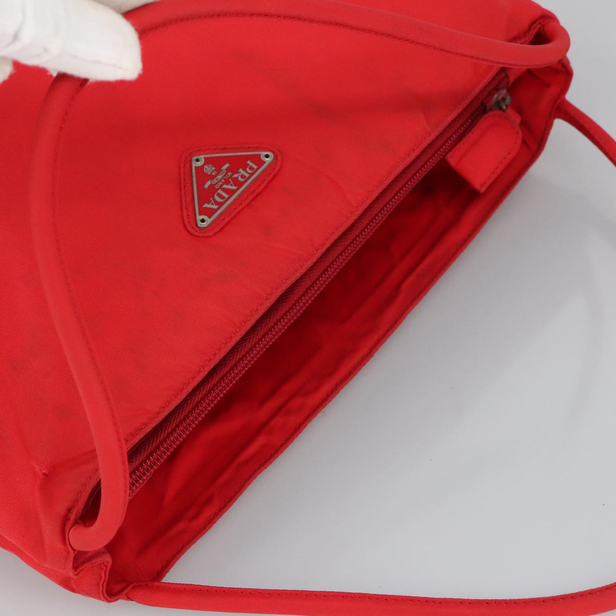 PRADA Tote Bag Nylon Red Silver Auth bs19891