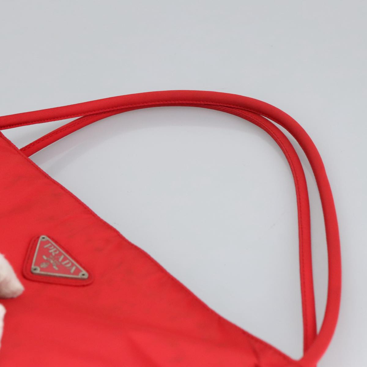 PRADA Tote Bag Nylon Red Silver Auth bs19891