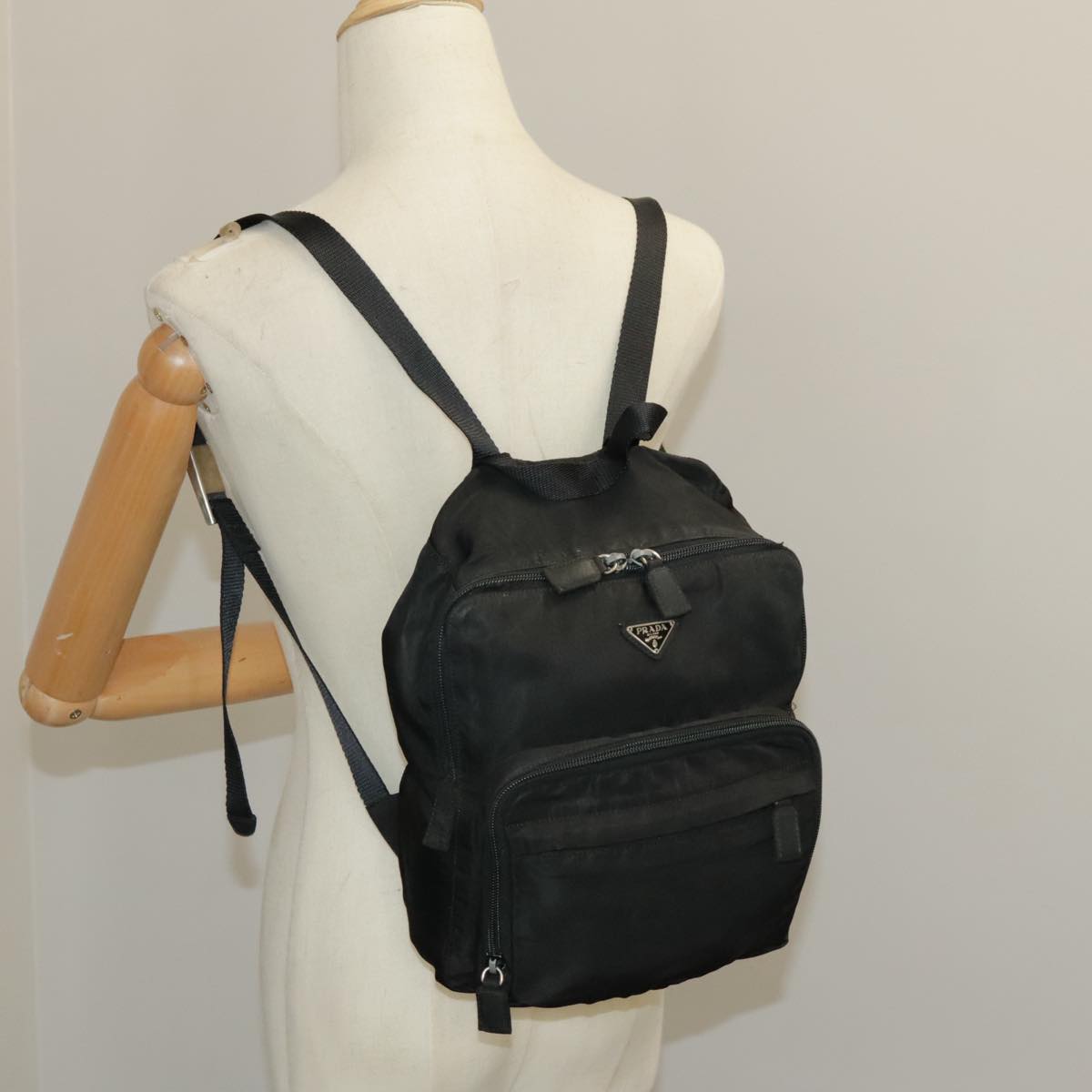 PRADA Backpack Nylon Black Silver Auth bs19892