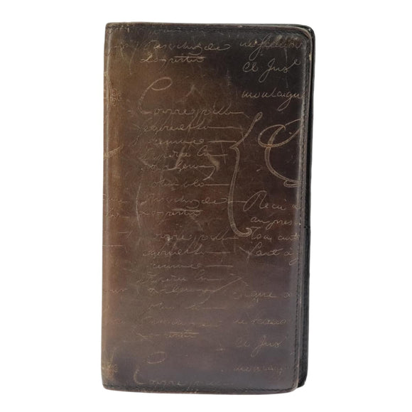 Berluti Calligraphy Long Wallet Leather Brown Auth bs19899