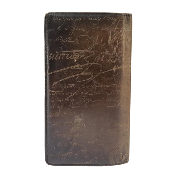 Berluti Calligraphy Long Wallet Leather Brown Auth bs19899