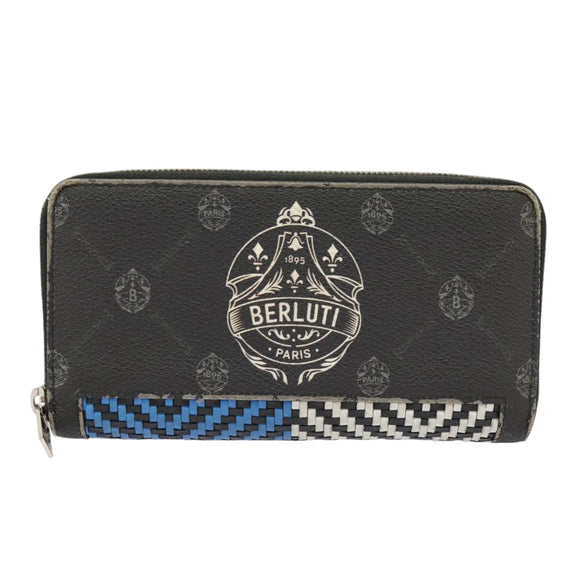 Berluti Long Wallet Leather Black Blue white Auth bs19900