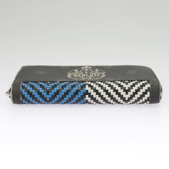 Berluti Long Wallet Leather Black Blue white Auth bs19900