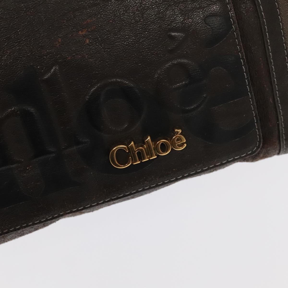 Chloe Tote Bag Leather Dark Brown Gold Silver Auth bs19915