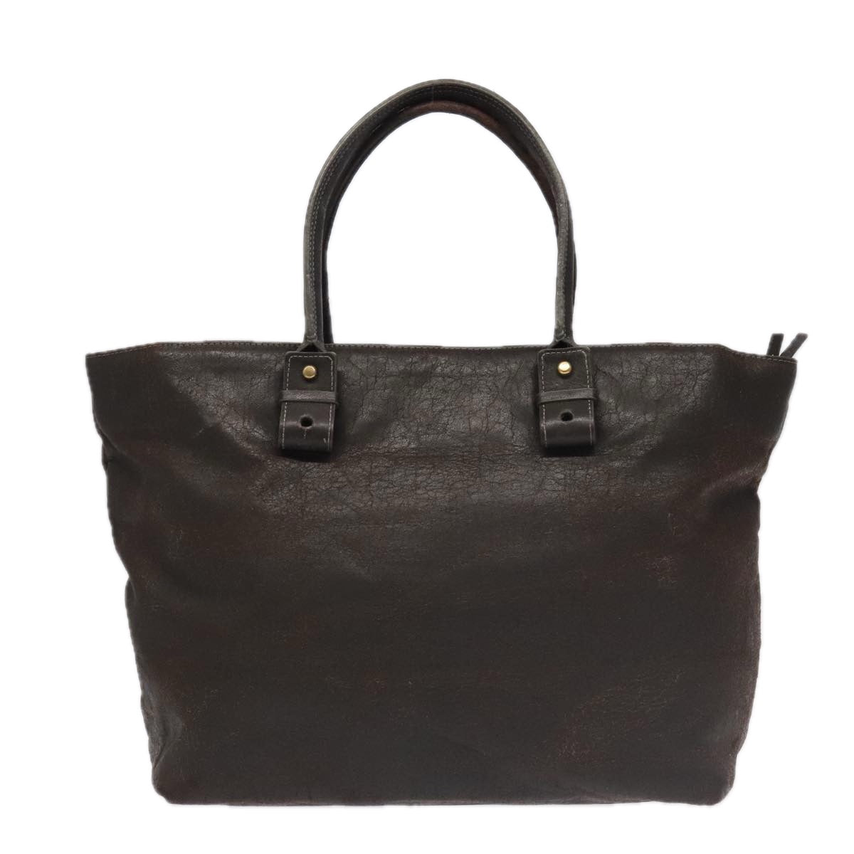 Chloe Tote Bag Leather Dark Brown Gold Silver Auth bs19915