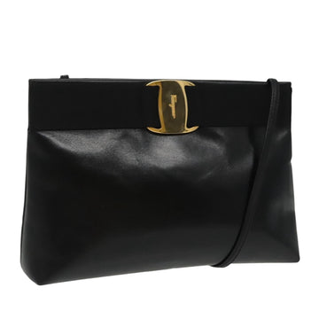 Salvatore Ferragamo Vala Shoulder Bag Leather Black Gold Auth bs19916