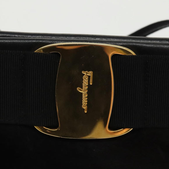 Salvatore Ferragamo Vala Shoulder Bag Leather Black Gold Auth bs19916