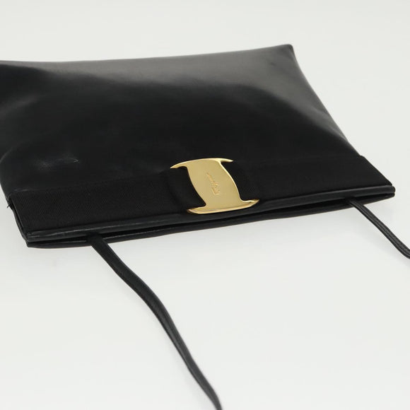 Salvatore Ferragamo Vala Shoulder Bag Leather Black Gold Auth bs19916