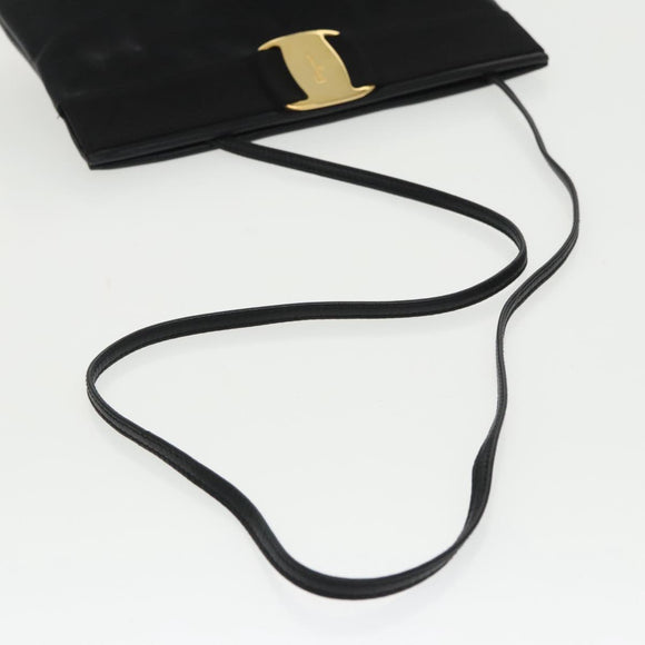 Salvatore Ferragamo Vala Shoulder Bag Leather Black Gold Auth bs19916