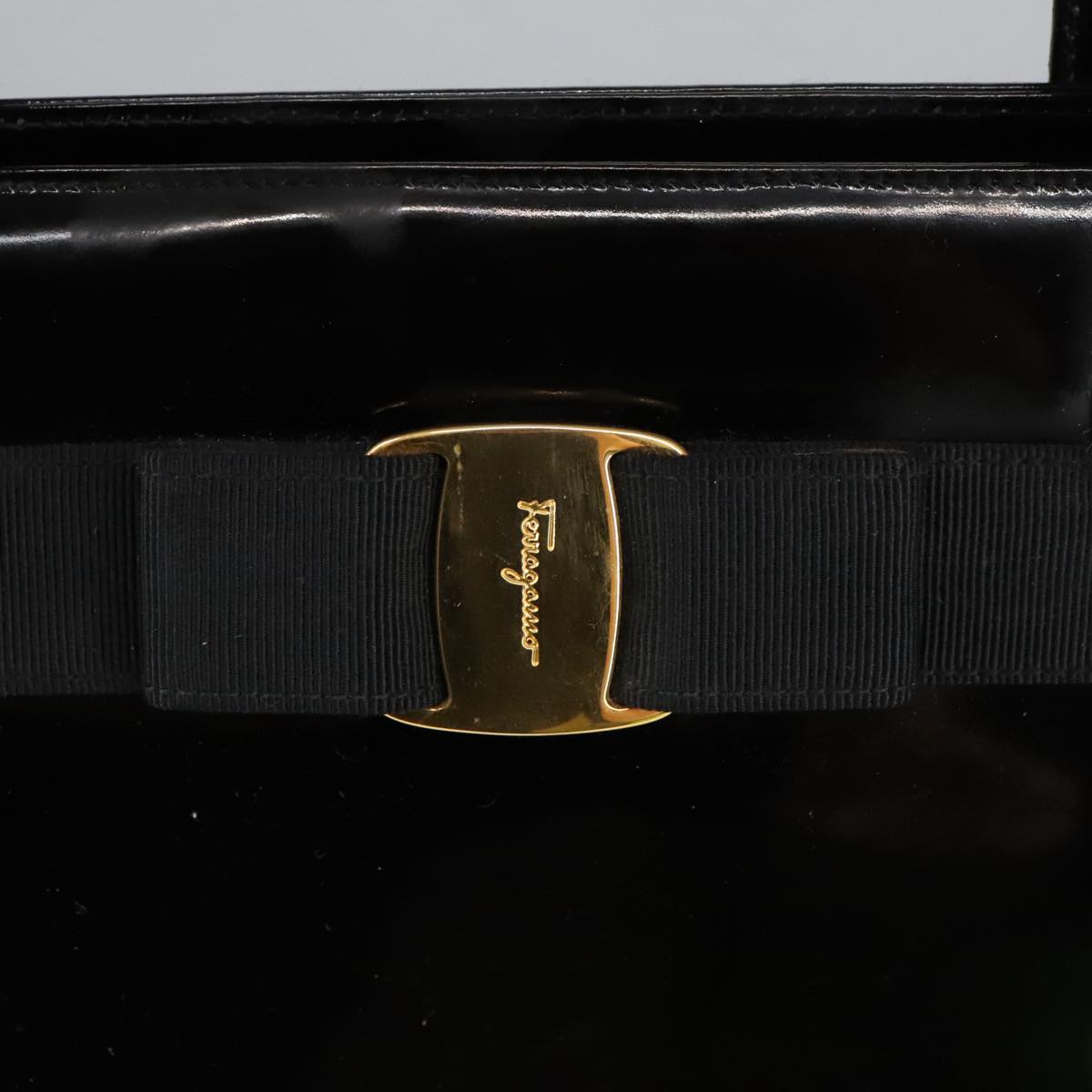 Salvatore Ferragamo Shoulder Bag Enamel Black Gold Auth bs19918