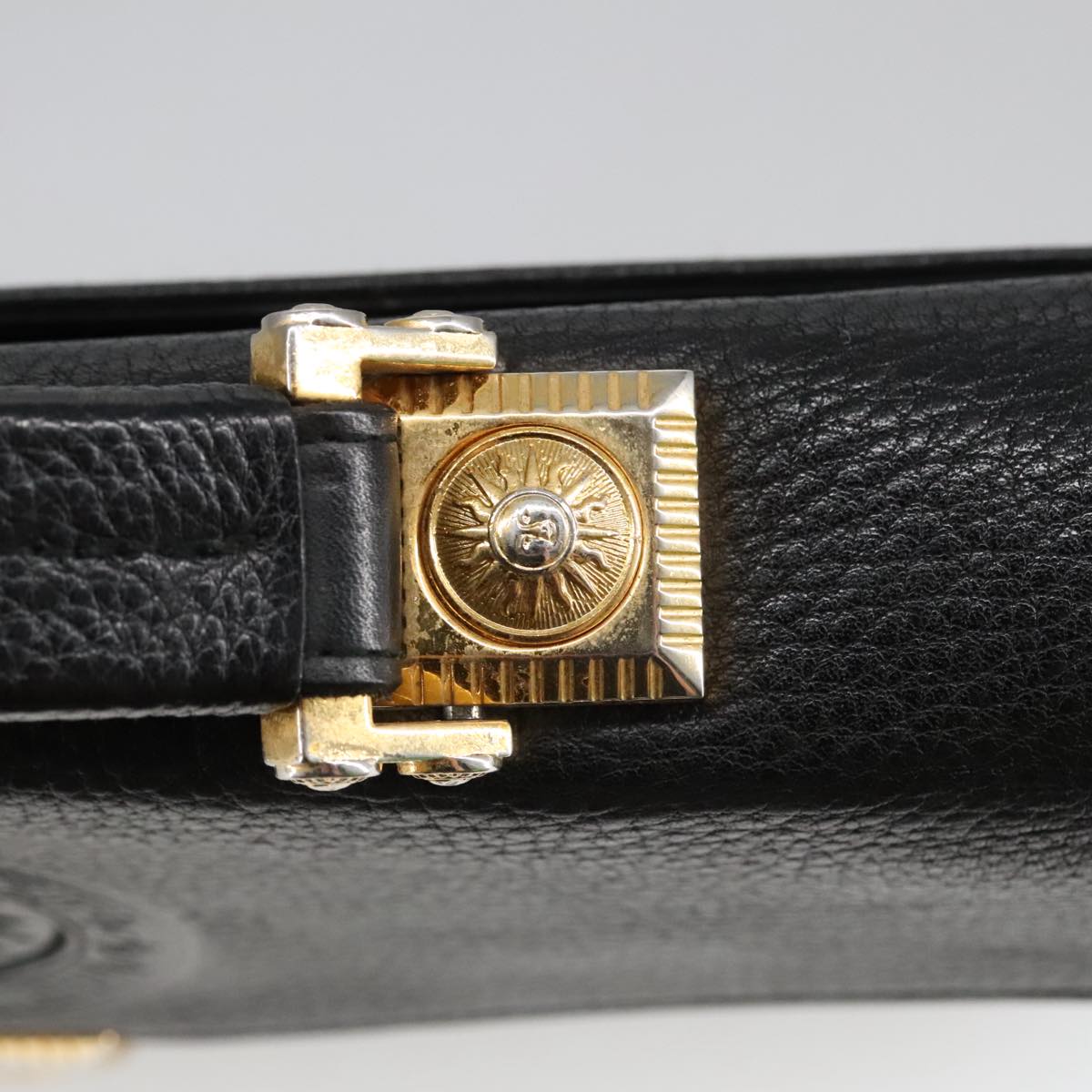 VERSACE Hand Bag Leather Black Gold Auth bs19926