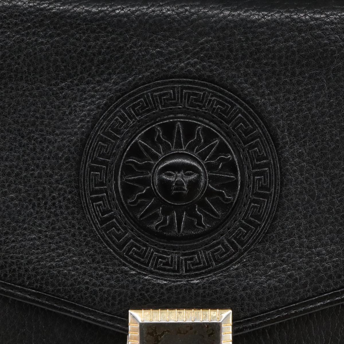 VERSACE Hand Bag Leather Black Gold Auth bs19926