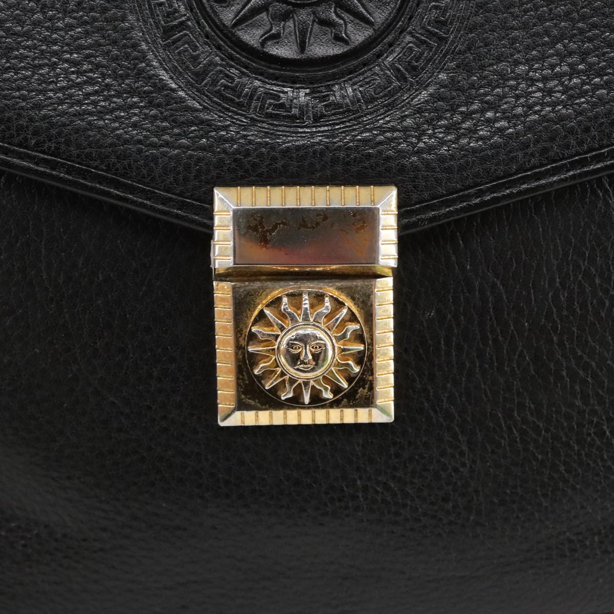 VERSACE Hand Bag Leather Black Gold Auth bs19926