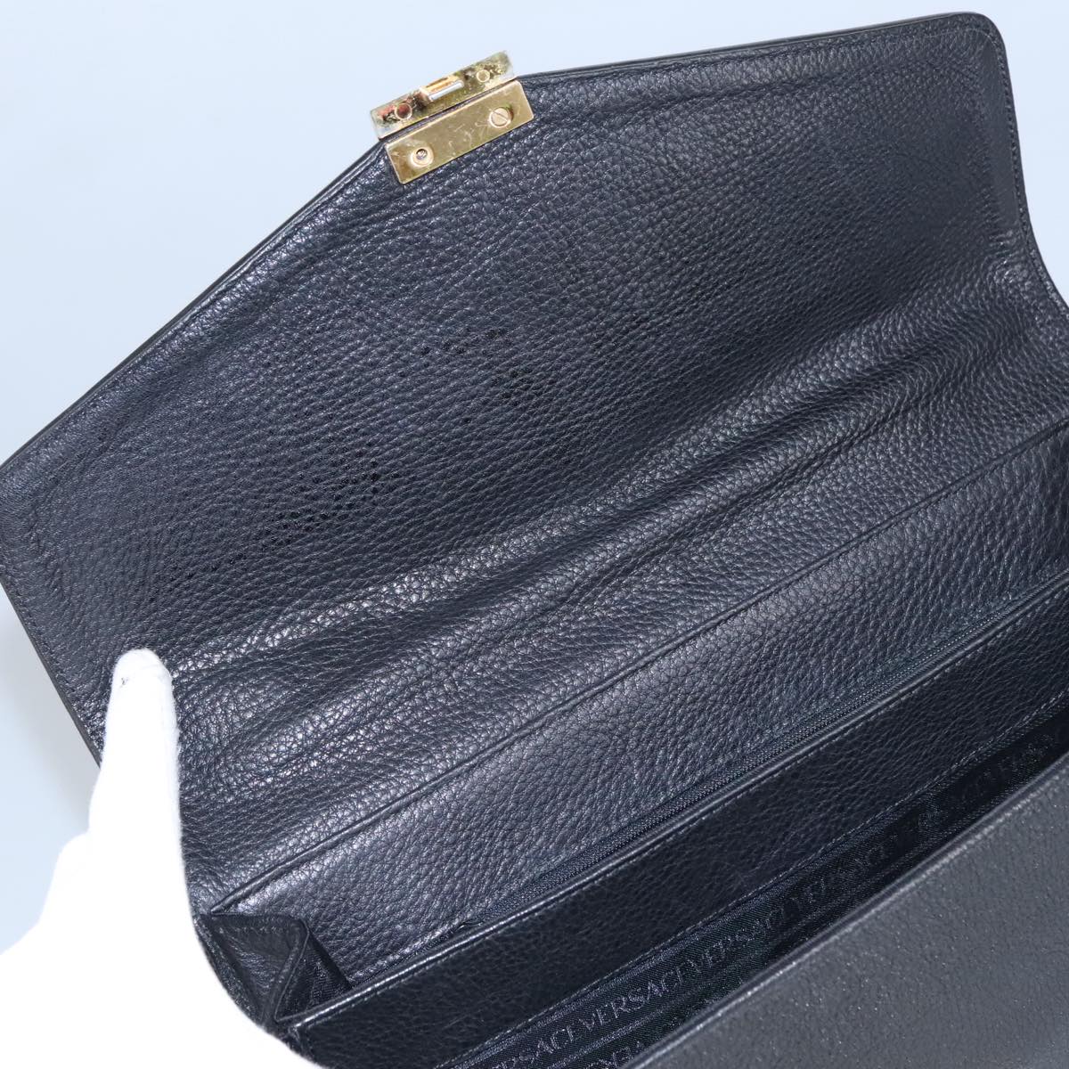 VERSACE Hand Bag Leather Black Gold Auth bs19926