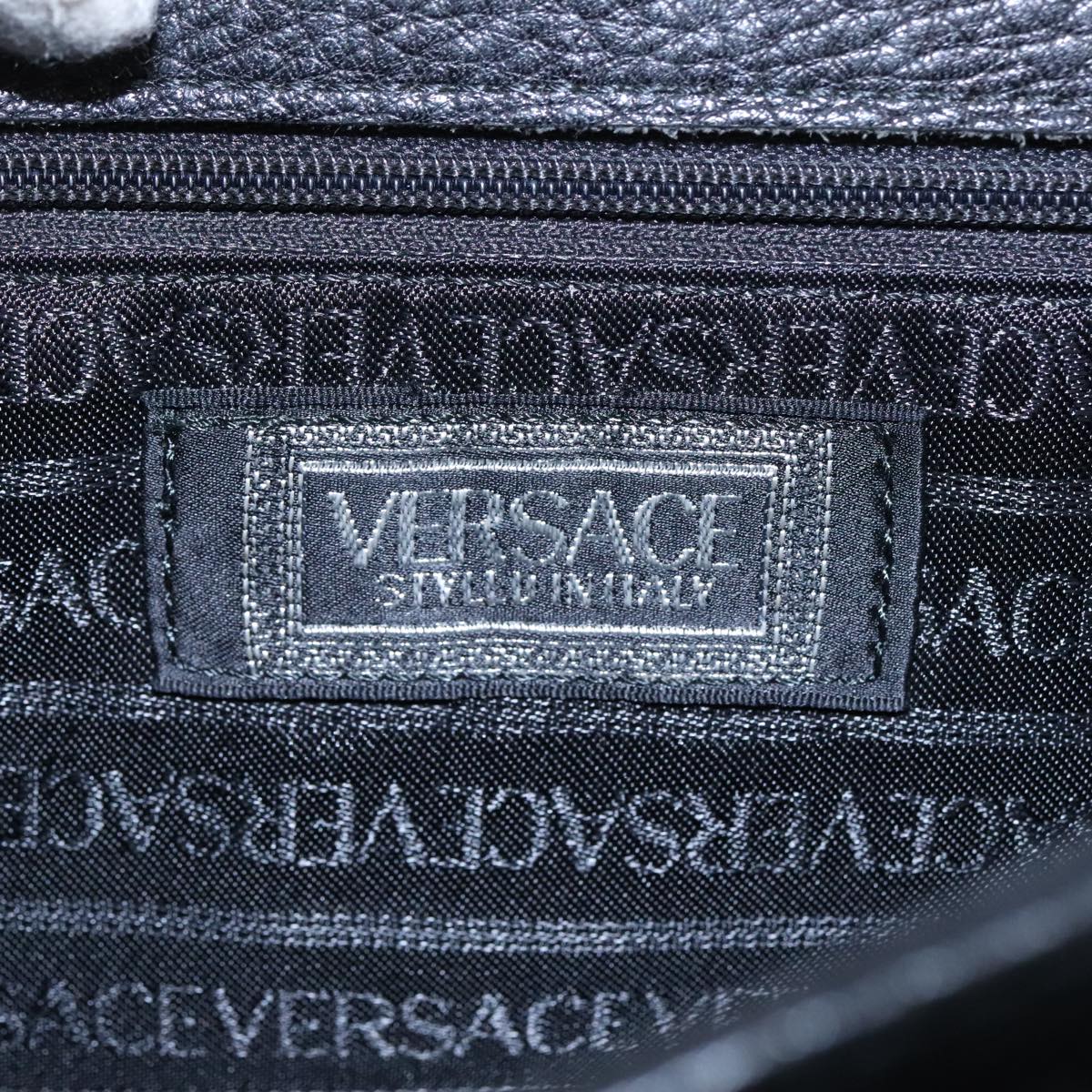 VERSACE Hand Bag Leather Black Gold Auth bs19926