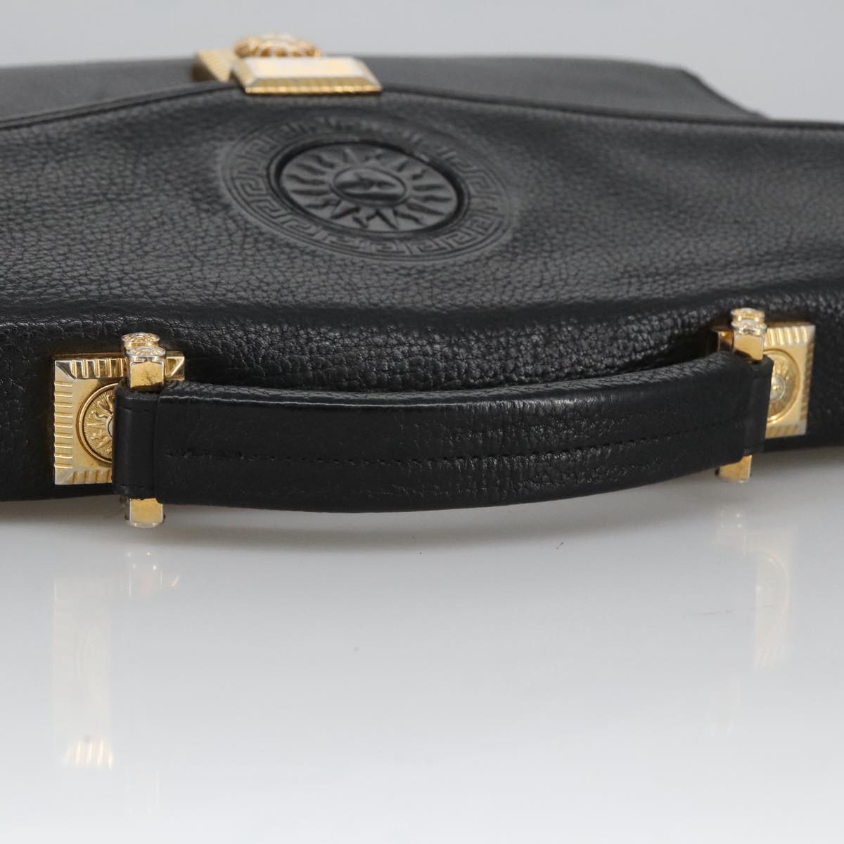 VERSACE Hand Bag Leather Black Gold Auth bs19926