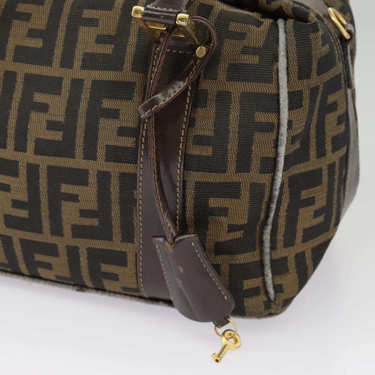 FENDI Zucca Canvas Hand Bag Brown Black Gold Auth bs19936