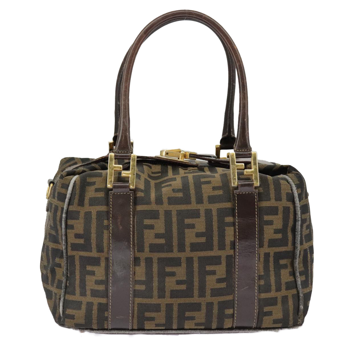 FENDI Zucca Canvas Hand Bag Brown Black Gold Auth bs19936 - 0