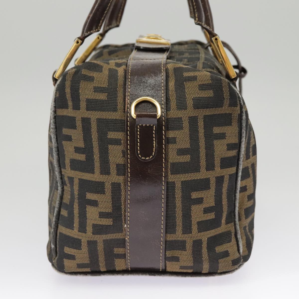 FENDI Zucca Canvas Hand Bag Brown Black Gold Auth bs19936