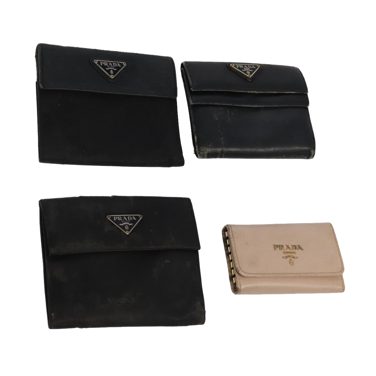 PRADA Wallet Nylon Leather 4Set Black Pink Auth bs19938