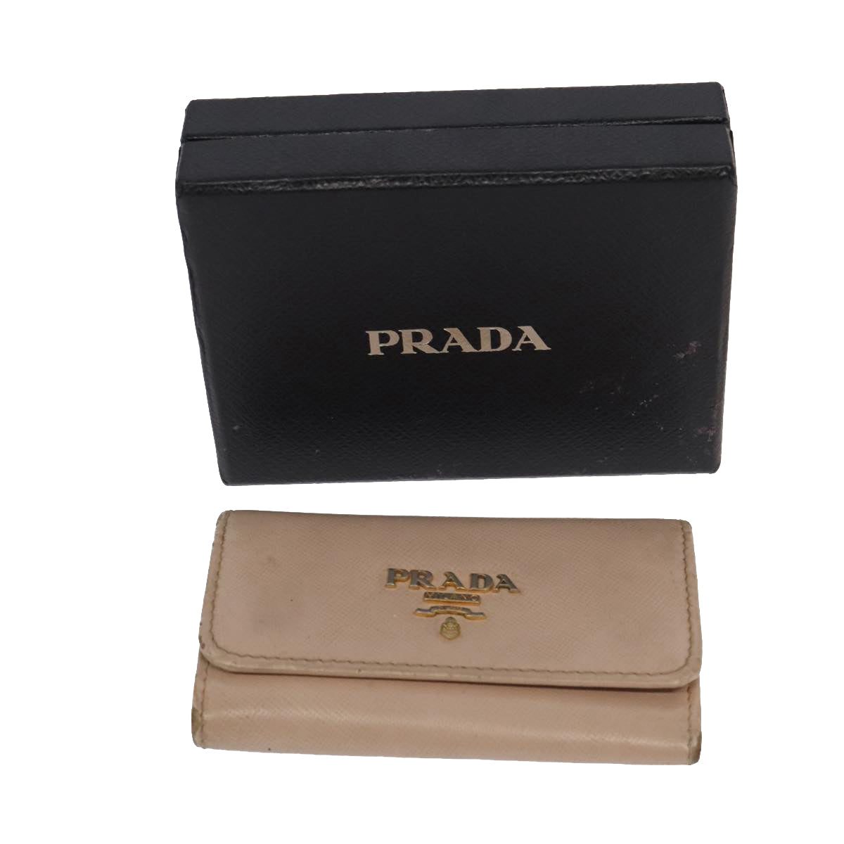 PRADA Wallet Nylon Leather 4Set Black Pink Auth bs19938