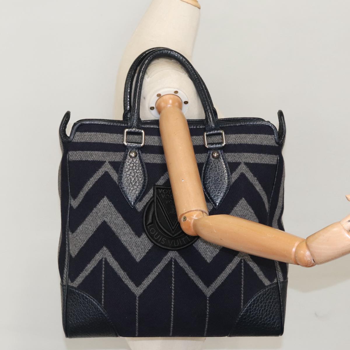 LOUIS VUITTON Covervale Hand Bag Wool Navy M95241 LV Auth bs19947