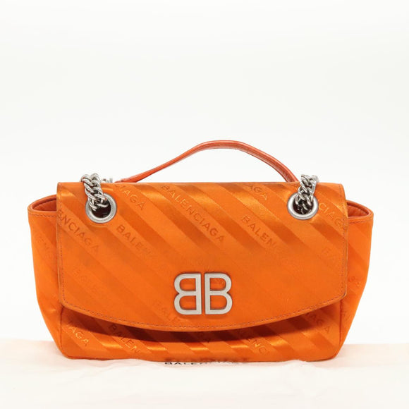 BALENCIAGA Chain BB Round Shoulder Bag Nylon Orange 501681 Auth bs19960V