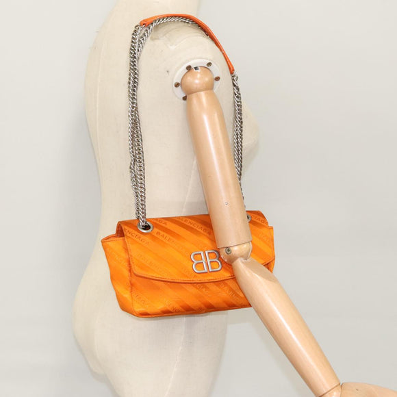 BALENCIAGA Chain BB Round Shoulder Bag Nylon Orange 501681 Auth bs19960V