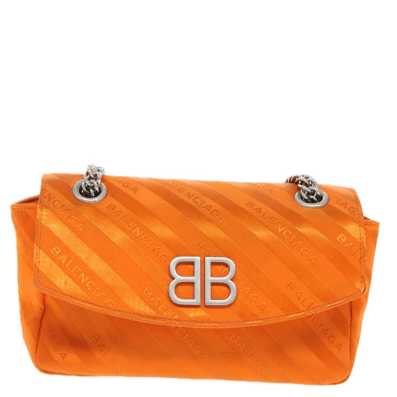 BALENCIAGA Chain BB Round Shoulder Bag Nylon Orange 501681 Auth bs19960V