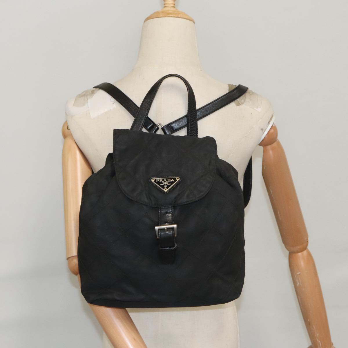 PRADA Backpack Nylon Black Gold Auth bs19968