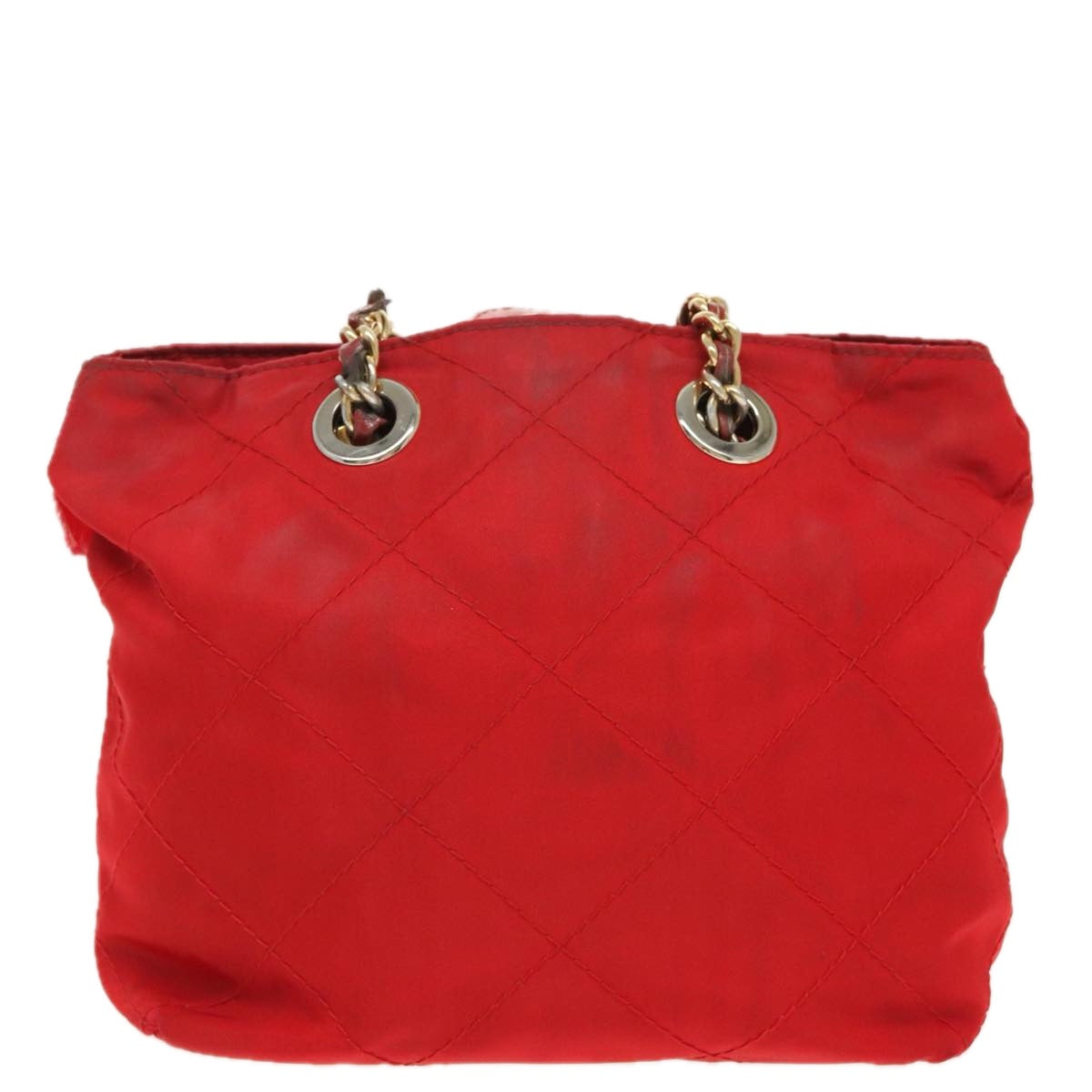 PRADA Chain Shoulder Bag Nylon Red Gold Auth bs19969 - 0