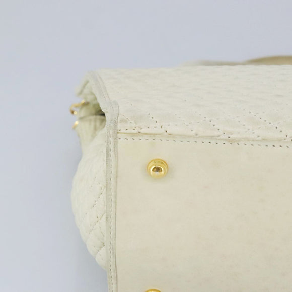 BALLY Hand Bag Leather Beige Gold Auth bs19978