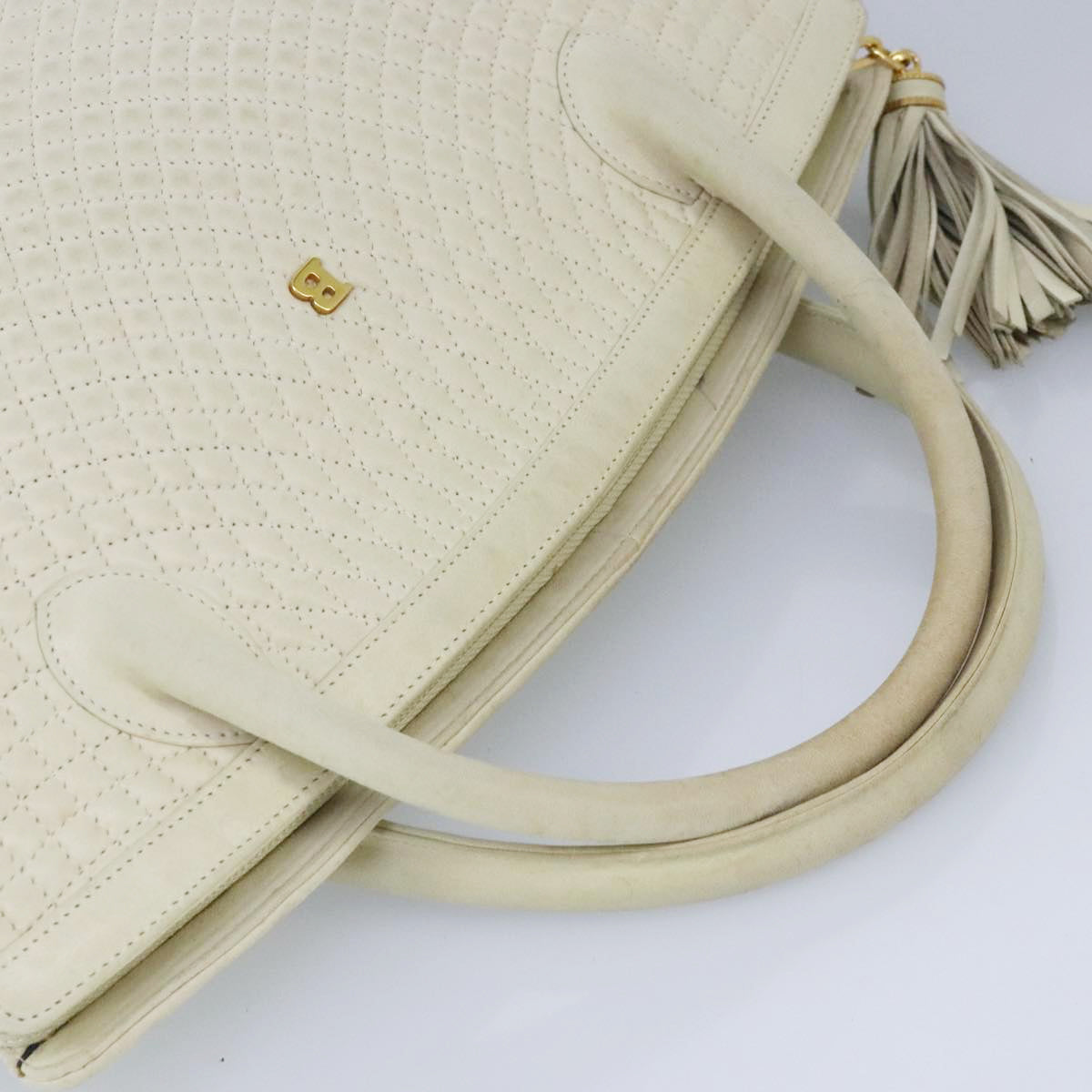 BALLY Hand Bag Leather Beige Gold Auth bs19978