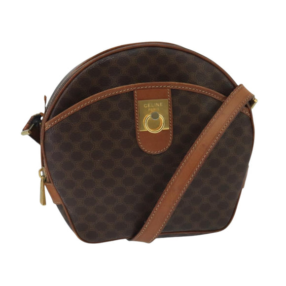 CELINE Macadam Canvas Umhängetasche PVC Leder Braun Gold Auth bs19980