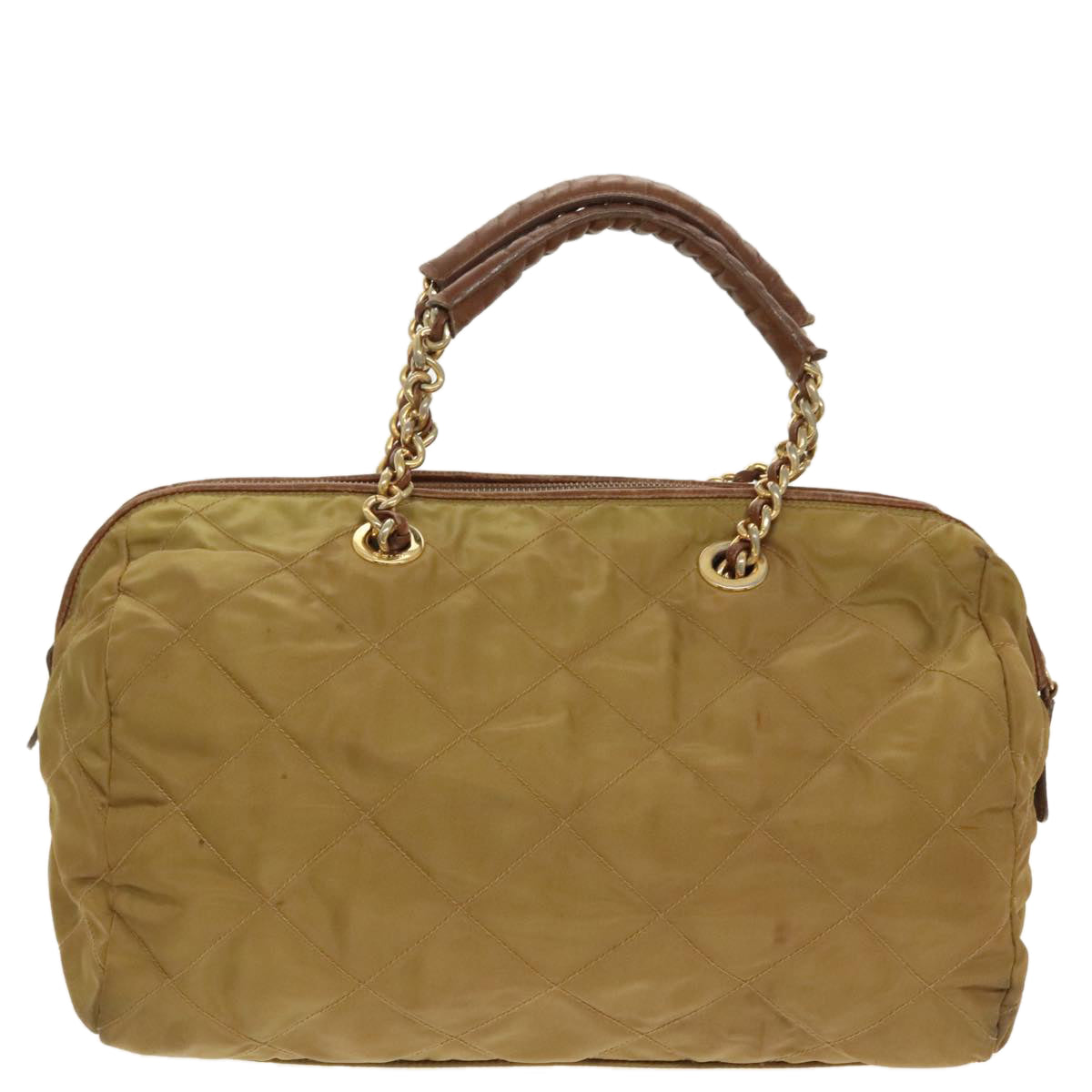 PRADA Chain Hand Bag Nylon Beige Gold Auth bs19999