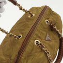 PRADA Chain Hand Bag Nylon Beige Gold Auth bs19999-6