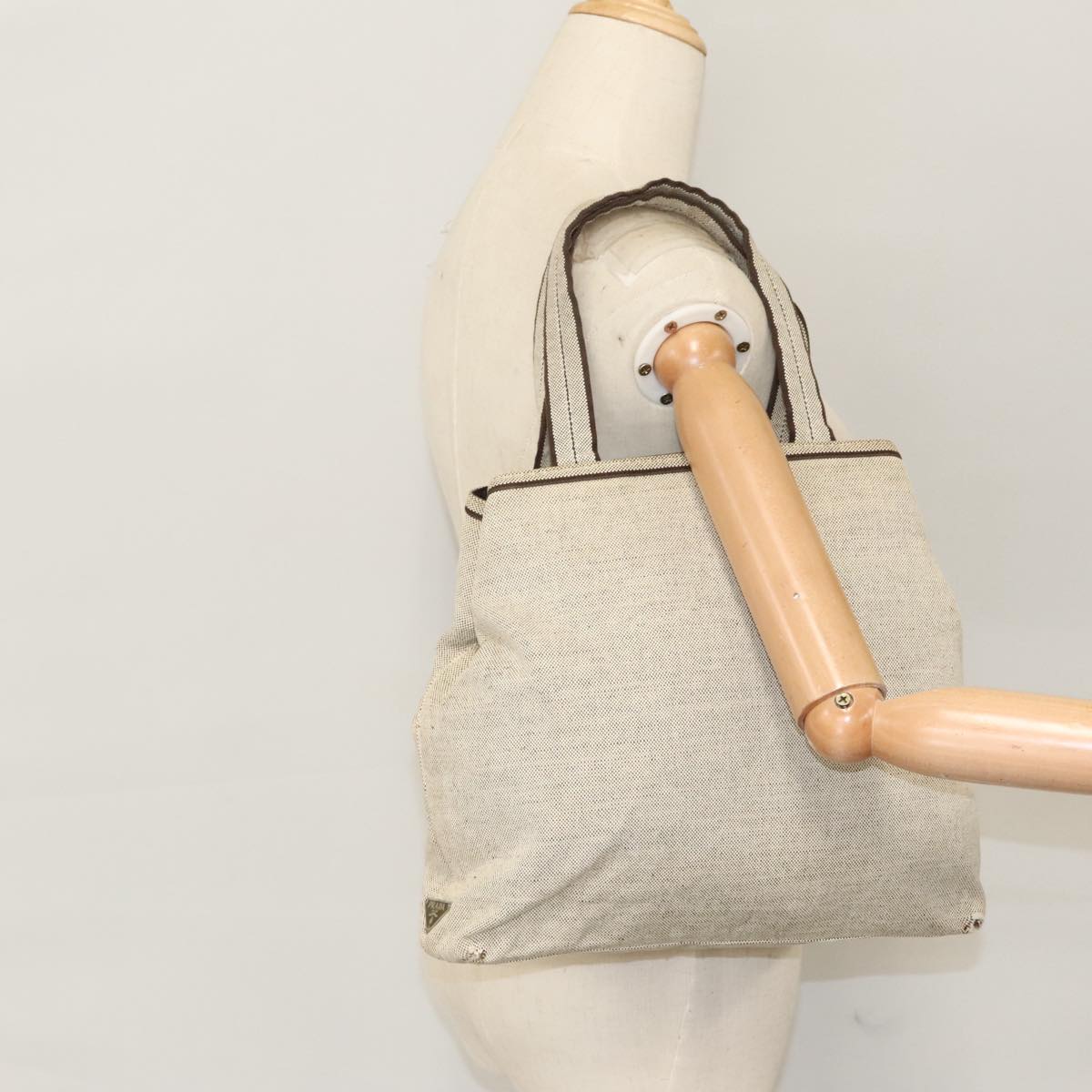 PRADA Tote Bag Canvas Beige Auth bs20008