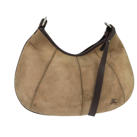 BURBERRY Blue Label Shoulder Bag Suede Brown Silver Auth bs20013