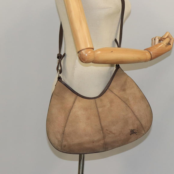BURBERRY Blue Label Shoulder Bag Suede Brown Silver Auth bs20013
