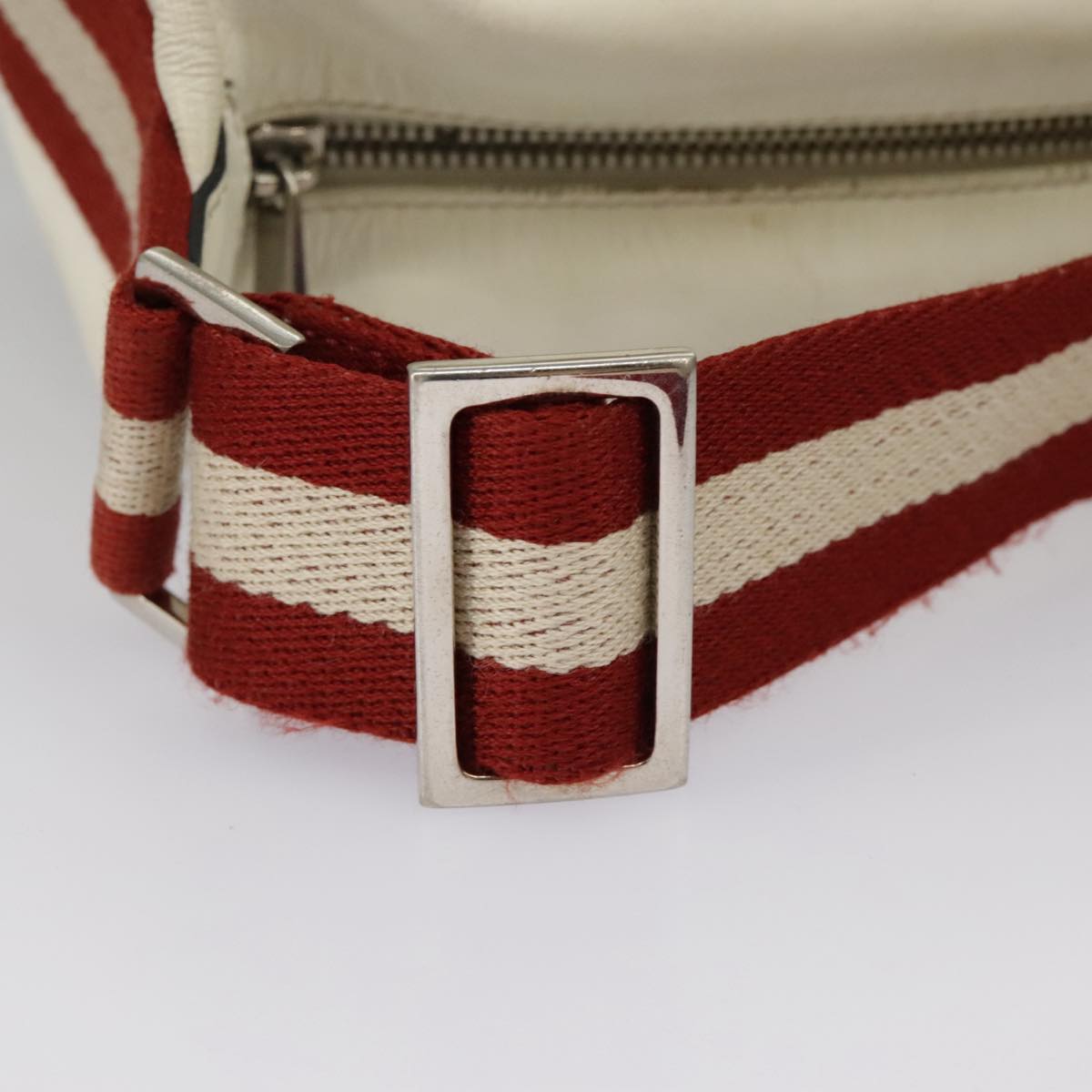 BALLY Shoulder Bag Leather Canvas White Red Silver Auth bs20018