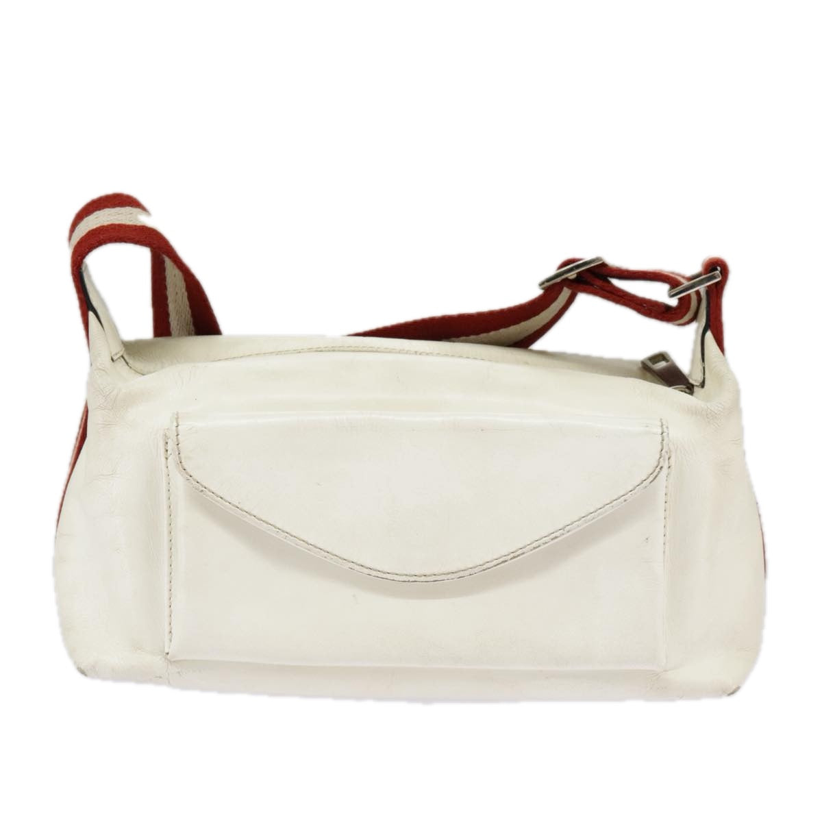 BALLY Shoulder Bag Leather Canvas White Red Silver Auth bs20018 - 0