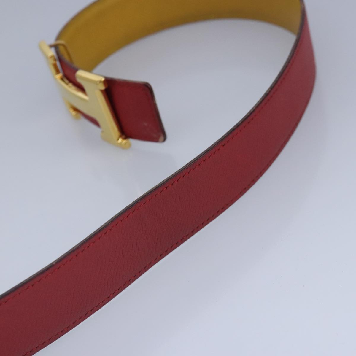 HERMES Constance Belt Leather 27.6"" Red Yellow Auth bs20022