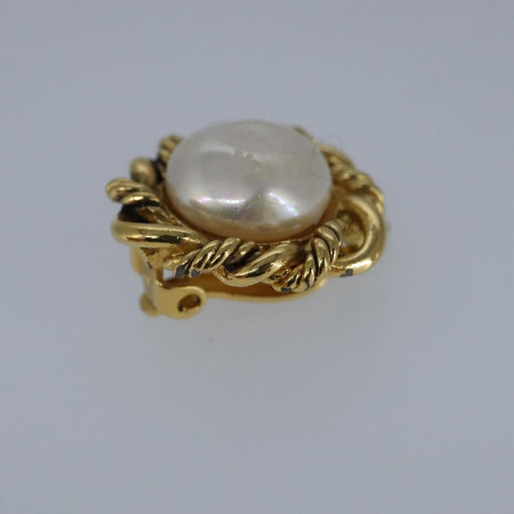 CHANEL Earring metal Gold CC Auth bs20026