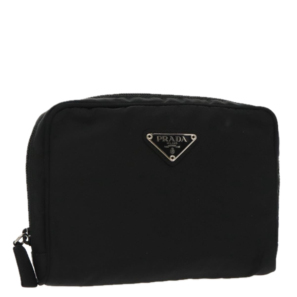 PRADA Pouch Nylon Black Silver Auth bs20040