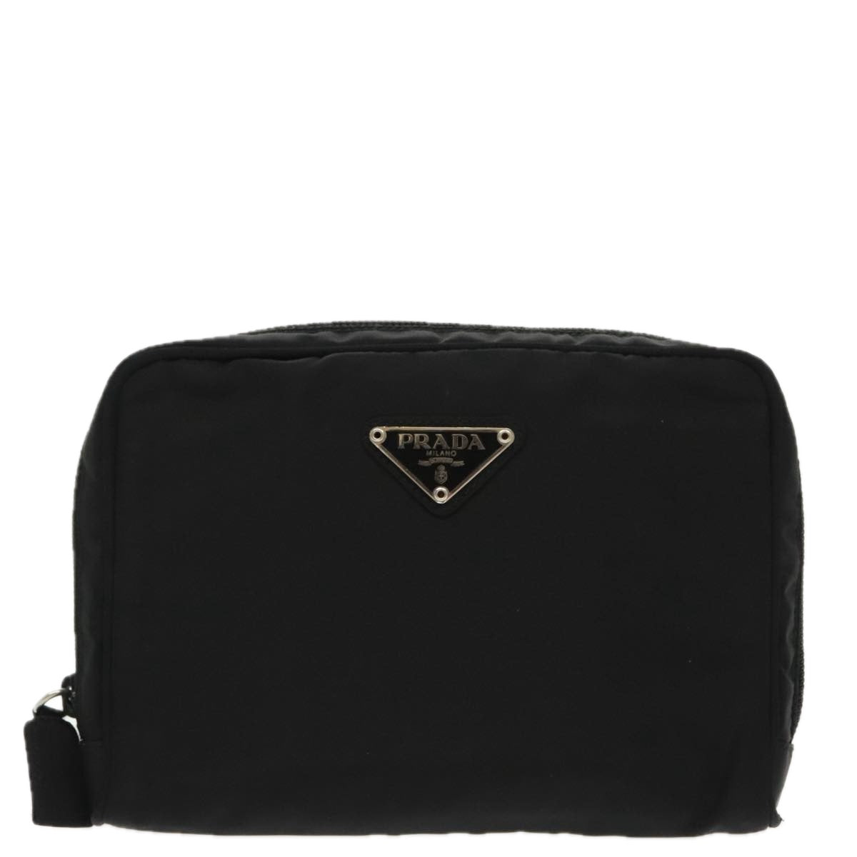 PRADA Pouch Nylon Black Silver Auth bs20040