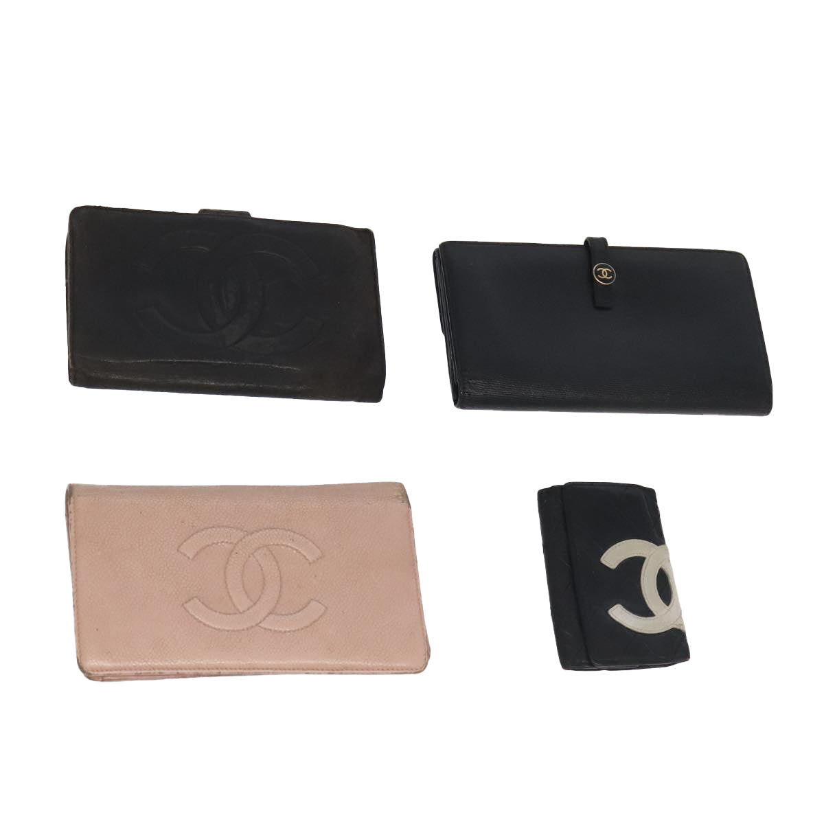 CHANEL Wallet Leather 4Set Pink Black CC Auth bs20045